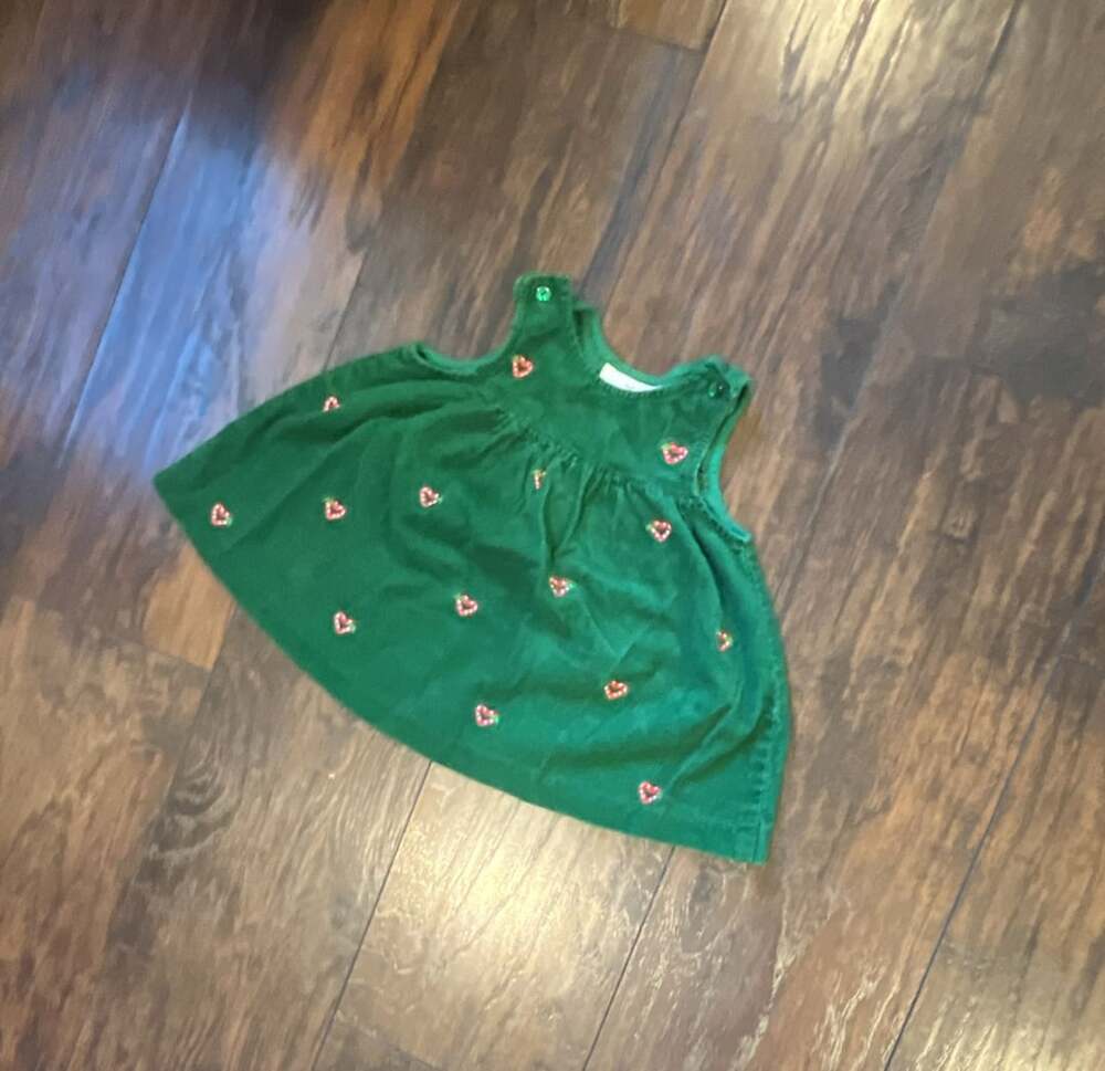 Rare Edition Green Corduroy Heart Embroidered Dress